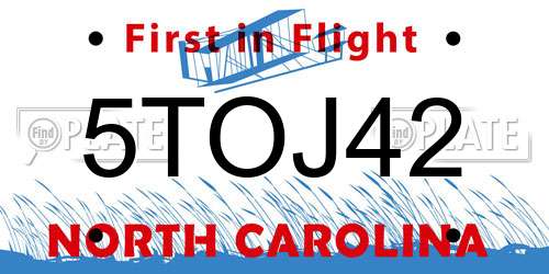 5TOJ42 North Carolina License Plate