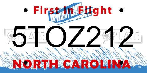 5TOZ212 North Carolina License Plate