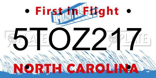 5TOZ217 North Carolina License Plate
