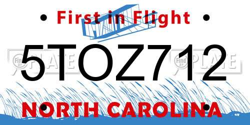 5TOZ712 North Carolina License Plate