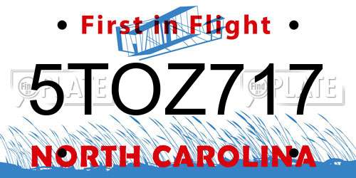 5TOZ717 North Carolina License Plate
