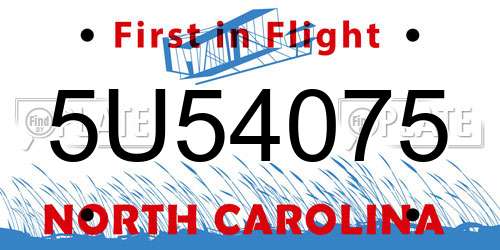 5U54075 North Carolina License Plate