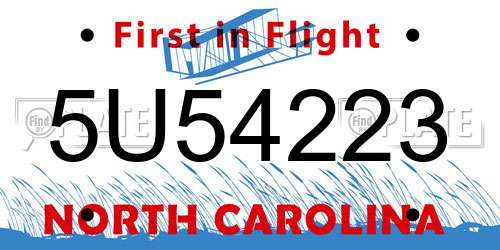 5U54223 North Carolina License Plate