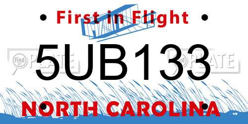5UB133 North Carolina License Plate