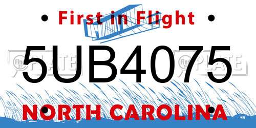 5UB4075 North Carolina License Plate
