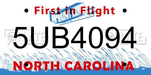 5UB4094 North Carolina License Plate
