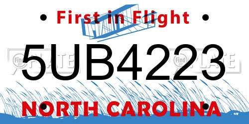 5UB4223 North Carolina License Plate