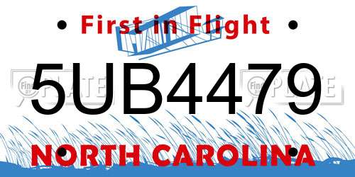 5UB4479 North Carolina License Plate