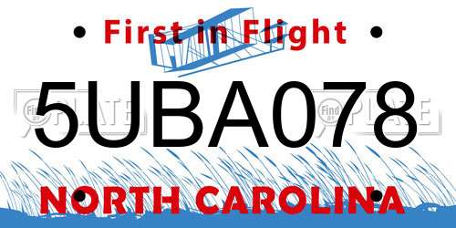5UBA078 North Carolina License Plate