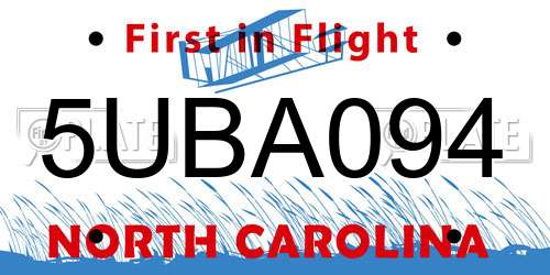 5UBA094 North Carolina License Plate