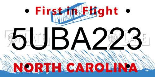 5UBA223 North Carolina License Plate