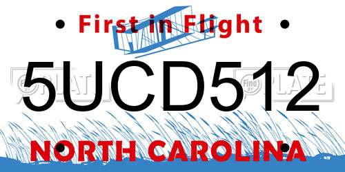 5UCD512 North Carolina License Plate