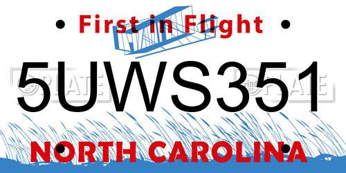 5UWS351 North Carolina License Plate