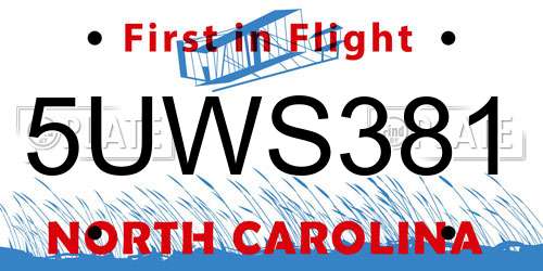 5UWS381 North Carolina License Plate
