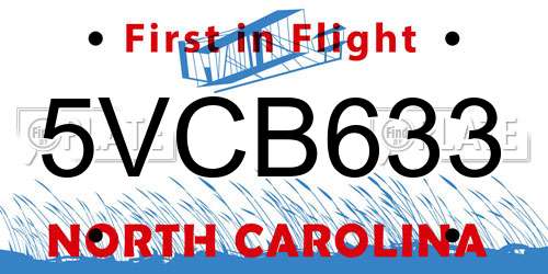 5VCB633 North Carolina License Plate