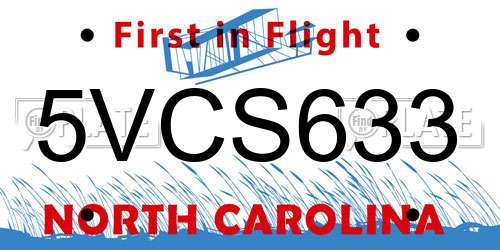 5VCS633 North Carolina License Plate