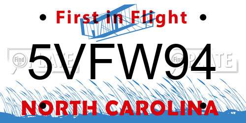 5VFW94 North Carolina License Plate