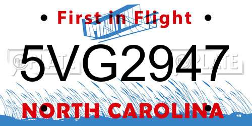 5VG2947 North Carolina License Plate