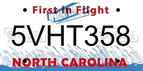 5VHT358 North Carolina License Plate
