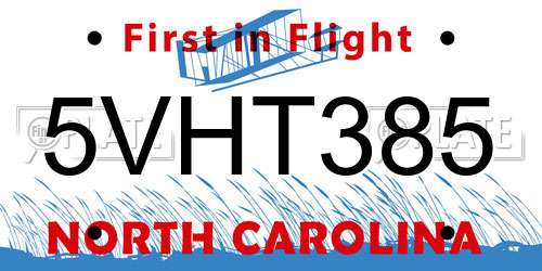 5VHT385 North Carolina License Plate