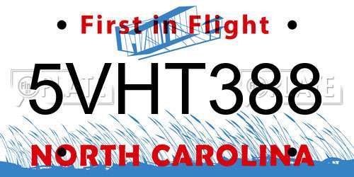 5VHT388 North Carolina License Plate