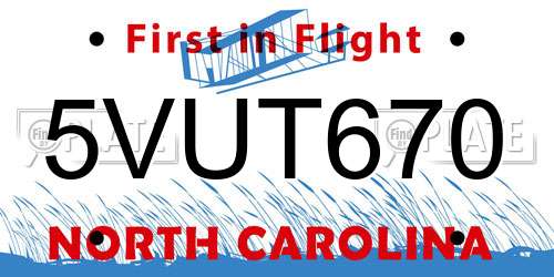 5VUT670 North Carolina License Plate