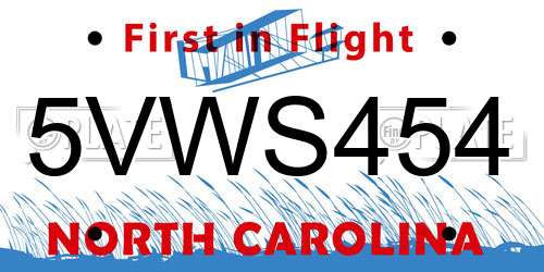 5VWS454 North Carolina License Plate