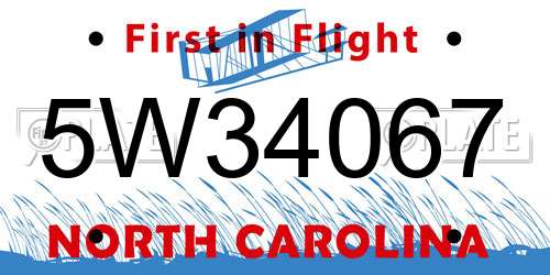 5W34067 North Carolina License Plate