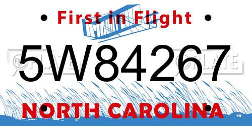 5W84267 North Carolina License Plate