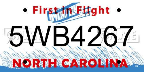 5WB4267 North Carolina License Plate