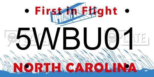 5WBU01 North Carolina License Plate