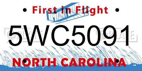 5WC5091 North Carolina License Plate