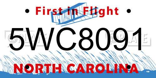 5WC8091 North Carolina License Plate