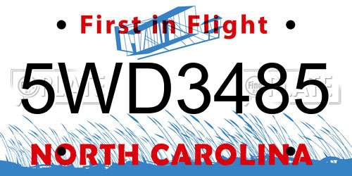 5WD3485 North Carolina License Plate