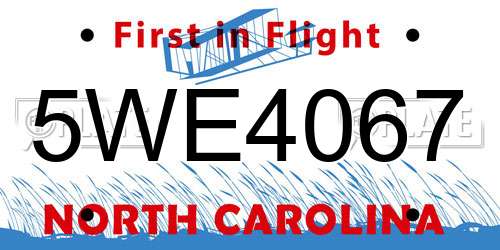 5WE4067 North Carolina License Plate