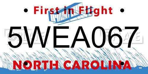 5WEA067 North Carolina License Plate
