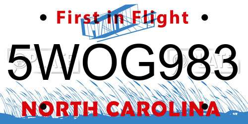 5WOG983 North Carolina License Plate