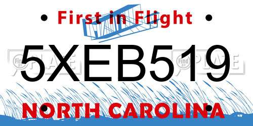 5XEB519 North Carolina License Plate