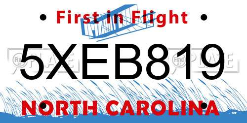5XEB819 North Carolina License Plate