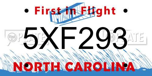 5XF293 North Carolina License Plate