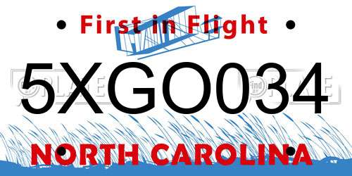 5XGO034 North Carolina License Plate
