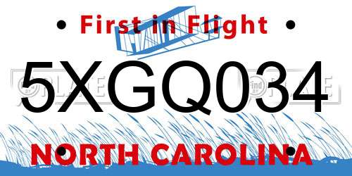 5XGQ034 North Carolina License Plate