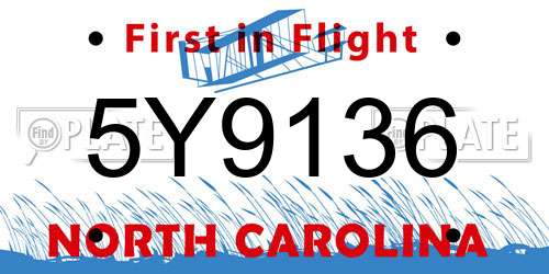 5Y9136 North Carolina License Plate