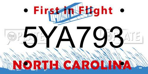 5YA793 North Carolina License Plate