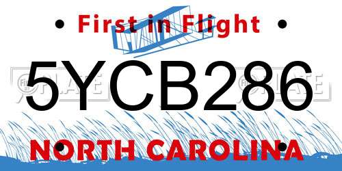 5YCB286 North Carolina License Plate