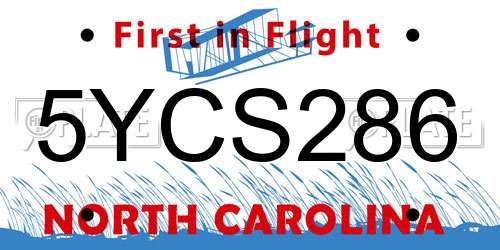 5YCS286 North Carolina License Plate