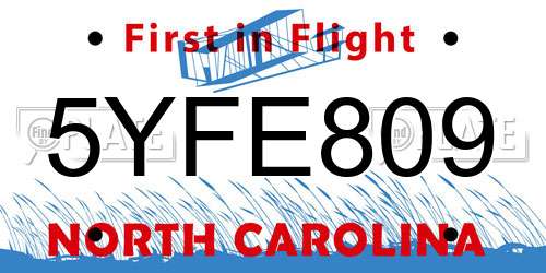 5YFE809 North Carolina License Plate