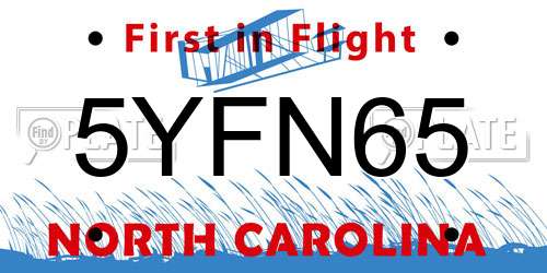 5YFN65 North Carolina License Plate