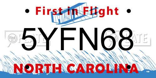 5YFN68 North Carolina License Plate