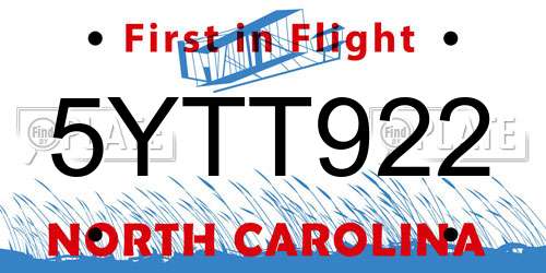5YTT922 North Carolina License Plate